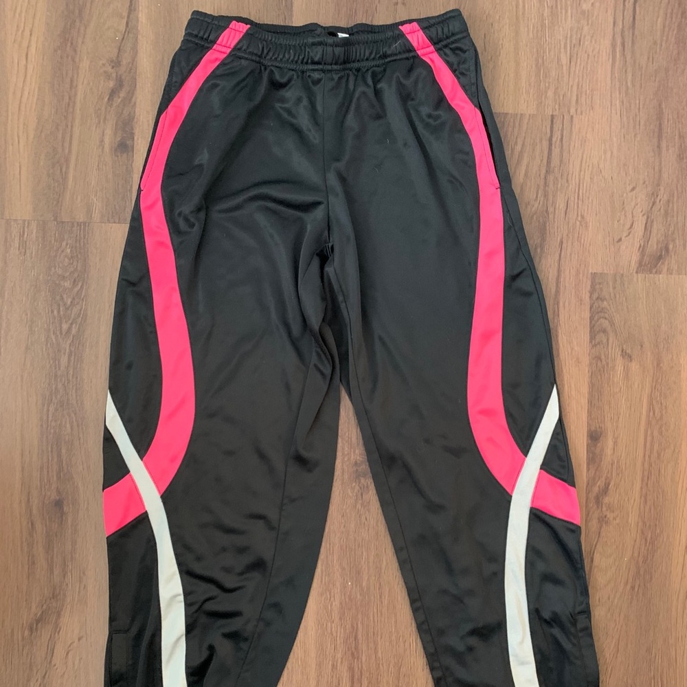 Black Sport Pants with fuchsia and Silver stripes